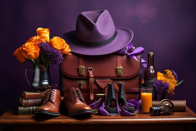Foto coleção de acessórios masculinos chapéu cinturão sapatos