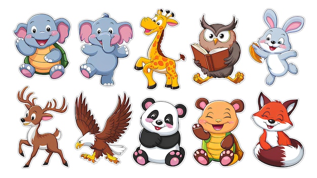 Coleção de adesivos de animais de desenho animado adoráveis