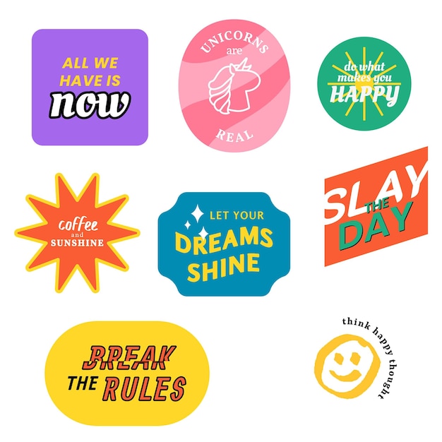 Coleção de adesivos de palavras retrô png