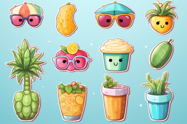 coleção de adesivos de verão vector kawaii