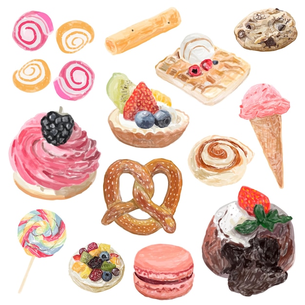 Coleção de adesivos png de sobremesas doces coloridas
