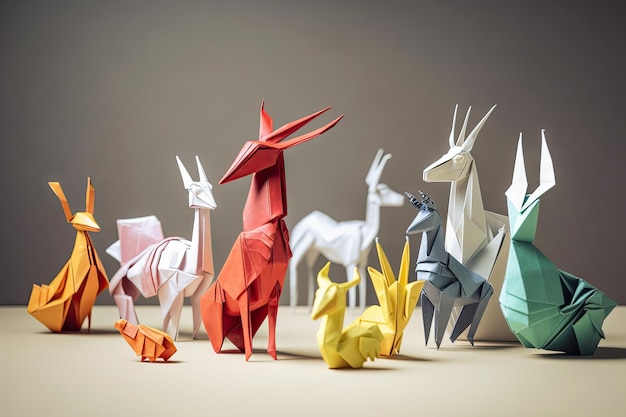 Coleção de animais de origami, cada um único e diferente, criado com IA generativa