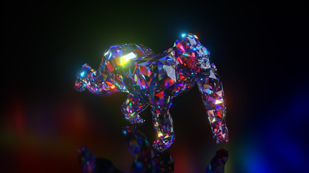 Coleção de animais diamantes. Gorila correndo. Conceito de natureza e animais. Animação 3D de um loop sem costura. Low poly