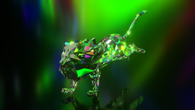 Coleção de animais diamantes. Leão correndo. Conceito de natureza e animais. Animação 3D de um loop sem costura. Low poly