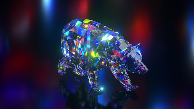 Coleção de animais diamantes. Urso ambulante. Conceito de natureza e animais. Animação 3D de um loop sem costura. Low poly