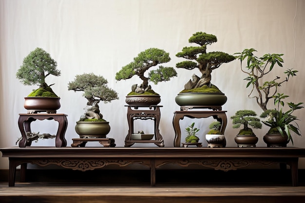 Foto coleção de árvores bonsai no sereno jardim zen
