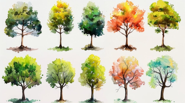 Coleção de árvores desenhadas à mão para arte florestal IA generativa