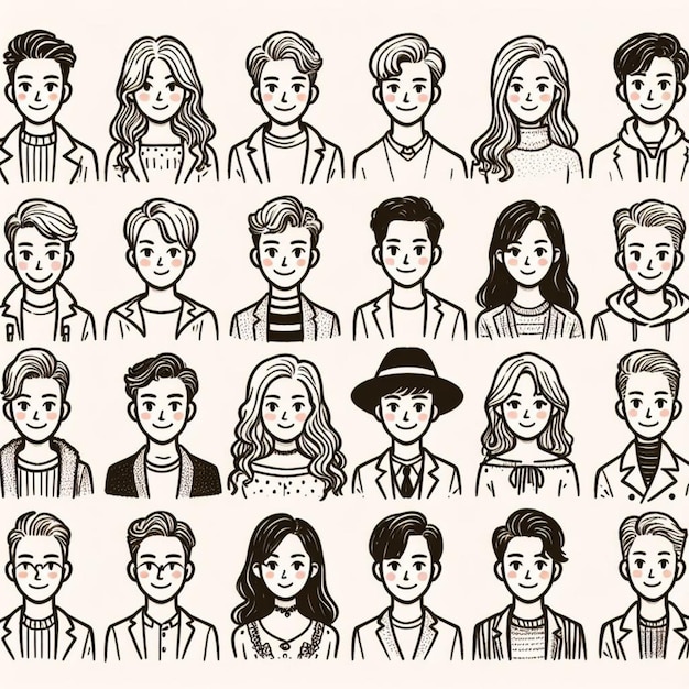 Coleção de avatares de pessoas desenhadas à mão