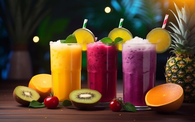 Foto coleção de bebidas de frutas vibrantes ia generativa
