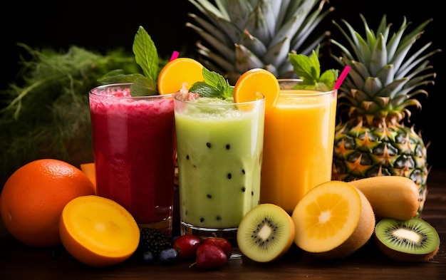 Coleção de bebidas de frutas vibrantes IA generativa