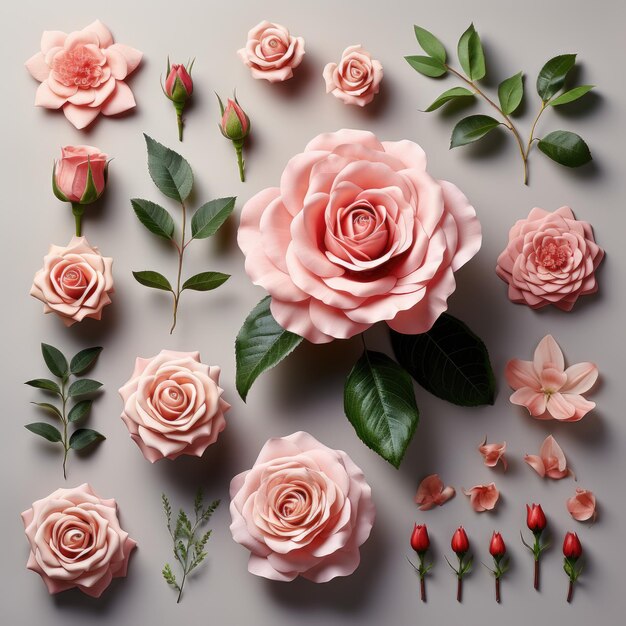 coleção de botões de flores lindas rosas cor de rosa