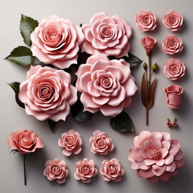 coleção de botões de flores lindas rosas cor de rosa