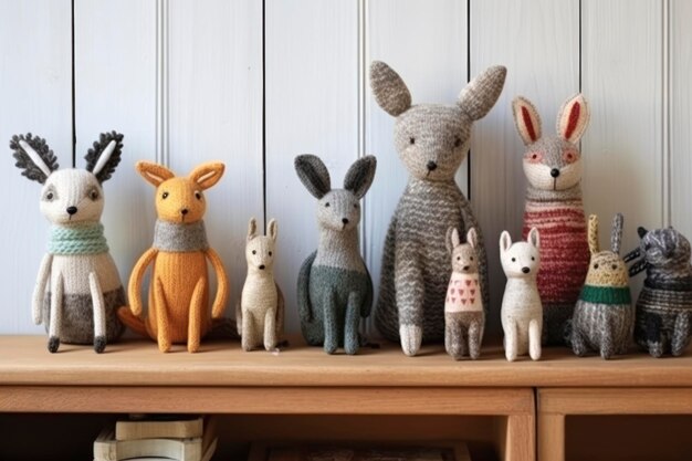 coleção de brinquedos feitos à mão mercadorias de tricô feltro lã e algodão costurados animais urso de pelúcia lebre