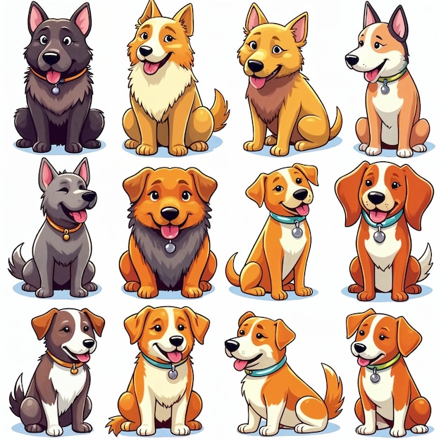 Coleção de cães de desenho animado bonitos e brincalhões