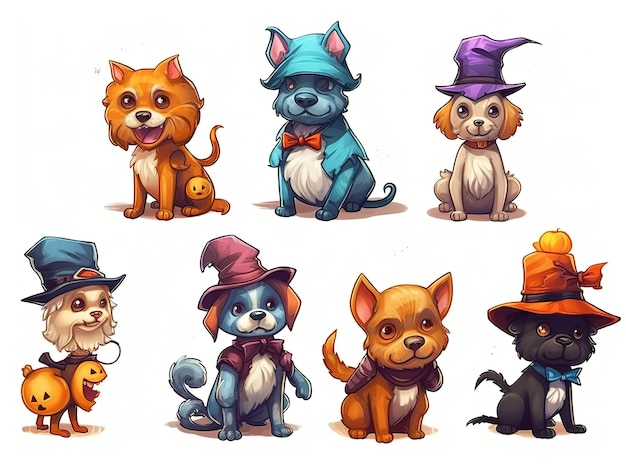 Coleção de cães e gatos para o Halloween