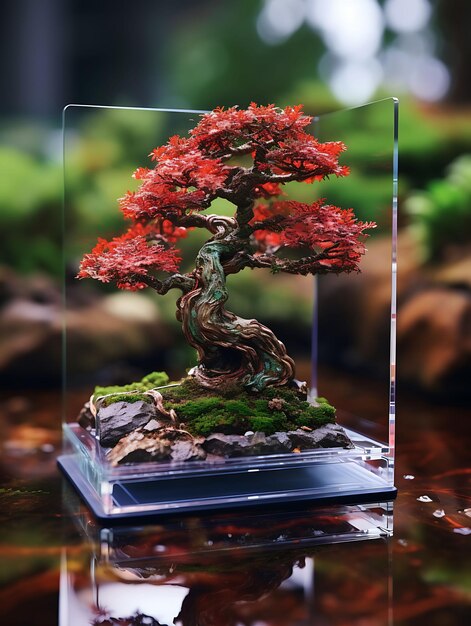 Coleção de cartões de plástico brilhante cortados fixados em galhos de bonsai com B Vintage Nature Hang Tag