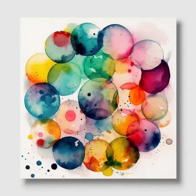 Coleção de círculos de aquarela coloridos vibrantes isolados no fundo branco Bonitos elementos redondos texturizados pintados à mão para crianças design têxtil rótulos de adesivos de papel de embrulho geram ai