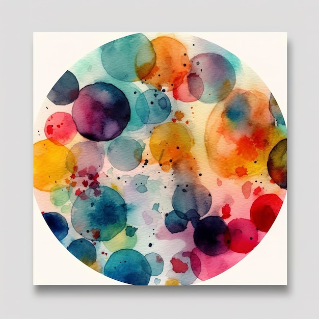 Coleção de círculos de aquarela coloridos vibrantes isolados no fundo branco Elementos redondos bonitos e texturizados pintados à mão para design têxtil infantil etiquetas de papel de embrulho geram ai