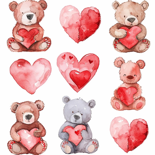 coleção de clipart tema do Dia dos Namorados urso aquarelado