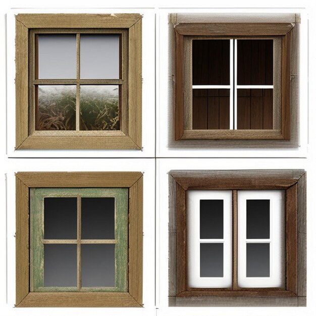 Coleção de conjuntos de molduras de janelas de casas de madeira vintage