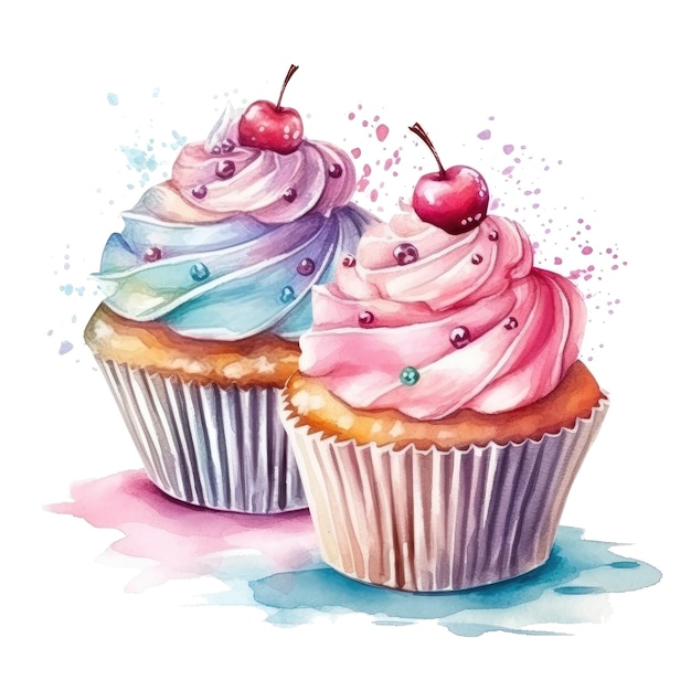 Foto coleção de cupcakes com ingredientes diferentes conjunto de bolos doces sobremesa colorida ilustração em aquarela de bolo com creme e frutas ai generative