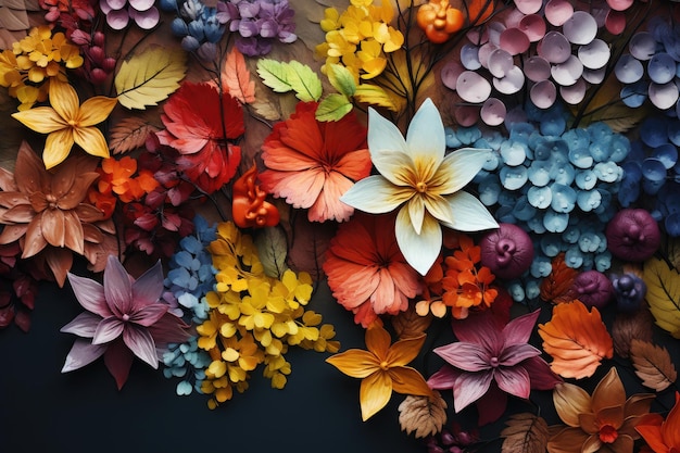 Coleção de decoração de outono com folhas coloridas vista superior