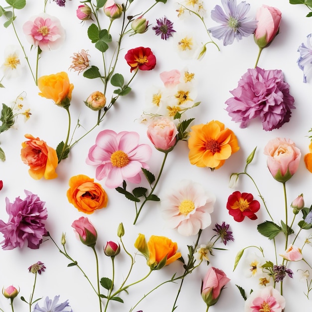 Coleção de diferentes flores isoladas em fundo branco