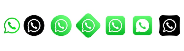 Coleção de diferentes ícones da web do WhatsApp Logotipo de mídia social Arte de linha e estilo plano isolado no fundo branco Ícone de linha vetorial para negócios e publicidade