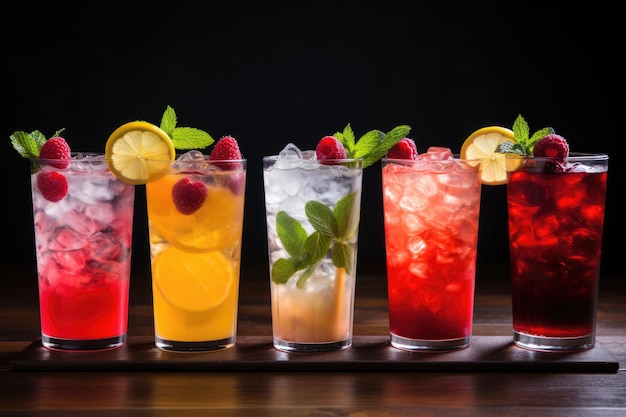 Coleção de diversas opções de bebidas de verão incluem mojito limonada bebida de frutas silvestres morango