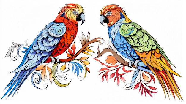 Coleção de dois papagaios arara estilizados
