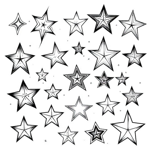 Foto coleção de esboços de estrelas desenhados à mão ícones de pentagramas desenhados a mão estrelas desenhadas a mão