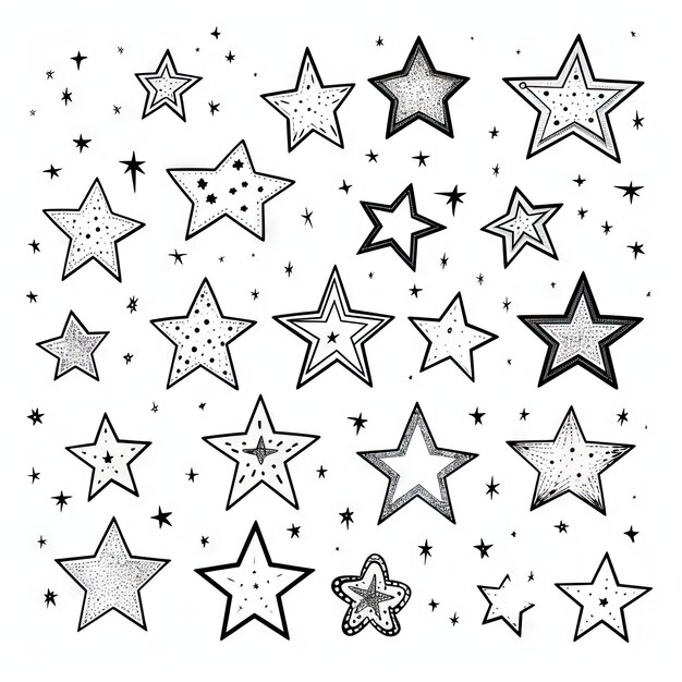 Foto coleção de esboços de estrelas desenhados à mão ícones de pentagramas desenhados a mão estrelas desenhadas a mão