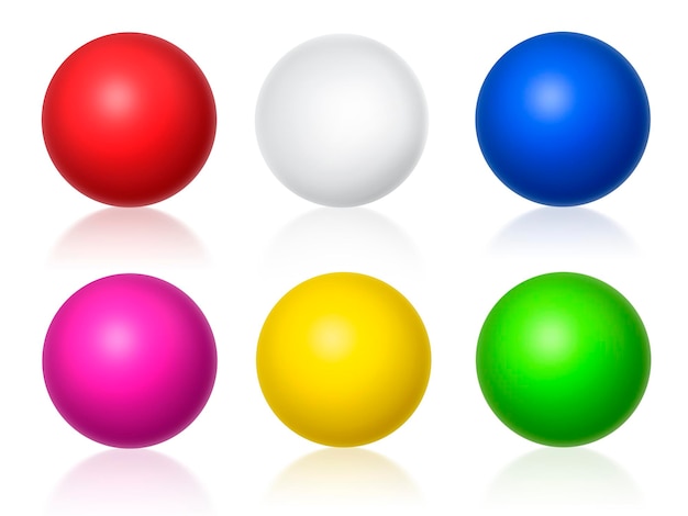 Coleção de esferas brilhantes coloridas isoladas em renderização 3d branca