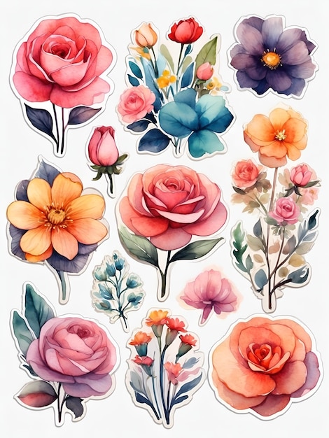 coleção de flores com arte de aquarela gerada pela IA