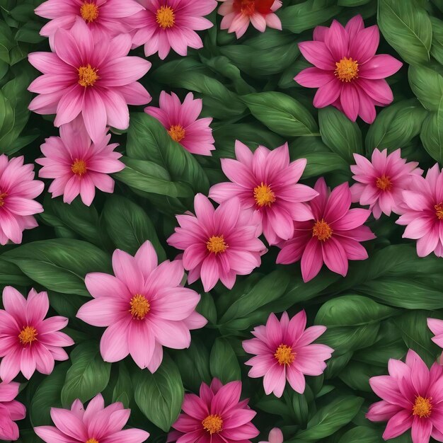 Foto coleção de flores cor-de-rosa e folhas verdes