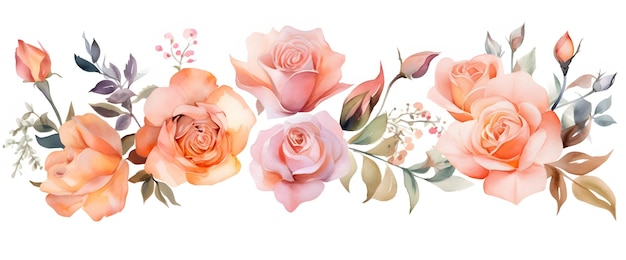 Coleção de flores em aquarela de buquê rosas flor clipart Generative AI