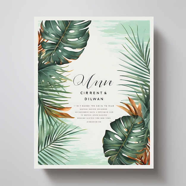 Coleção de folha de palmeira caribenha cartão de convite de casamento forma de folha texto ilustração ideia design