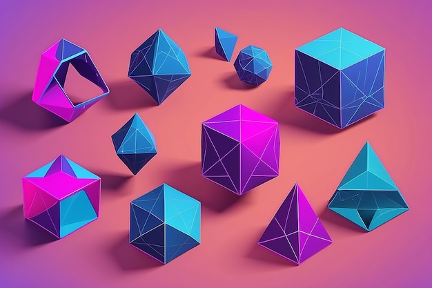 Foto coleção de formas 3d lowpoly de sólidos platônicos