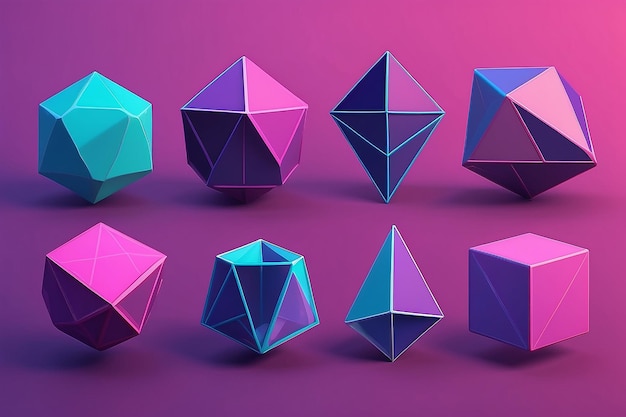 Coleção de formas 3D Lowpoly de sólidos platônicos