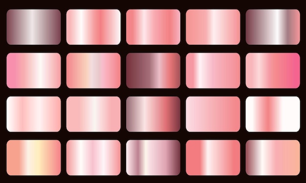 Coleção de fundos com um gradiente metálico Placas brilhantes com efeito de ouro rosa Vector