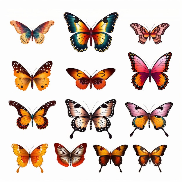 Coleção de logotipos de borboletas em fundo branco