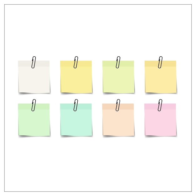 Coleção de notas adesivas coloridas com clips de papel