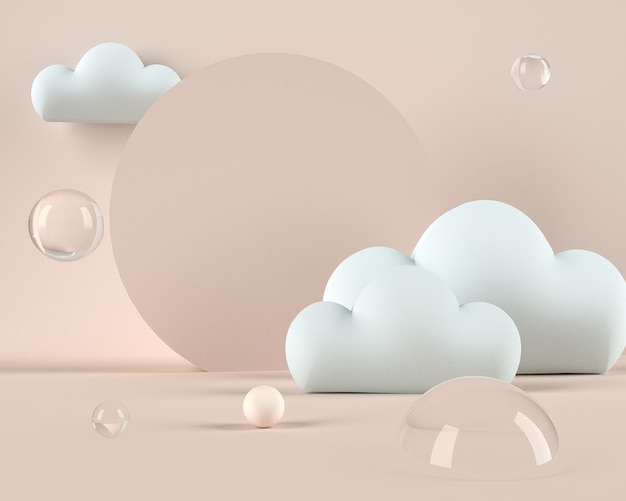 coleção de nuvens fofas 3d e balbucios meteorológicos no fundo da cena pastel renderização em 3d