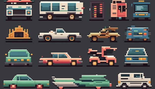 Coleção de objetos do ícone do jogo Pixel Art 16 bits 8 bits