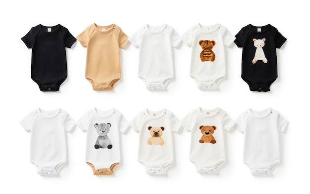 Foto coleção de onesies em fundo branco