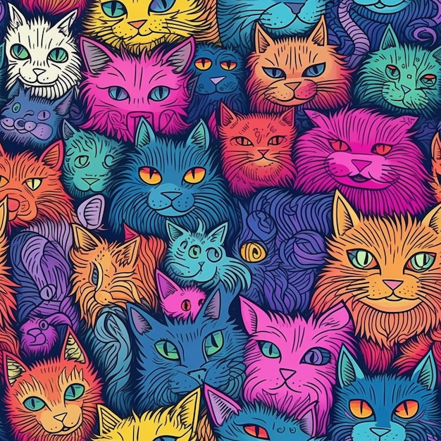 Coleção de papéis de parede de arte de gatos com pinceladas felinas