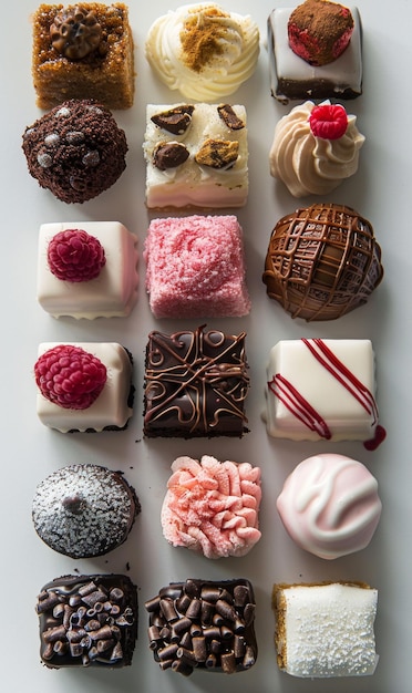 Coleção de petit fours decorativos e guloseimas