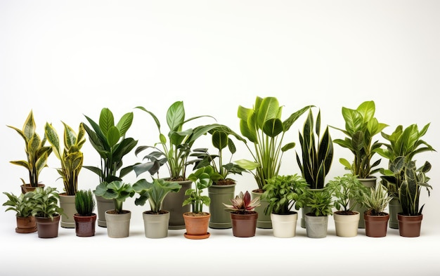 Coleção de plantas verdes de interior isoladas em fundo branco