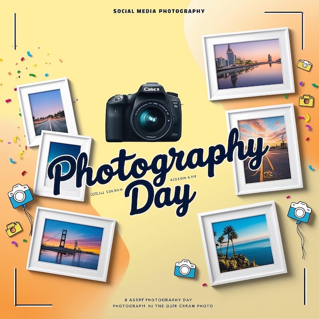 Coleção de postagens de Instagram do Dia Mundial da Fotografia desenhada à mão