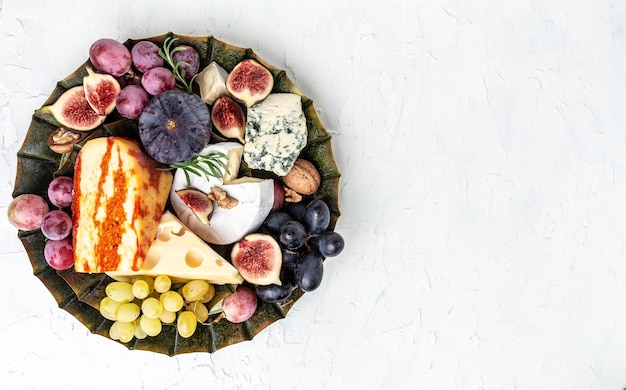 Coleção de queijo francês camembert emmental mármore delicioso queijo queijo azul molde dorblu francês prato de queijo roquefort lanches lugar para texto vista superior
